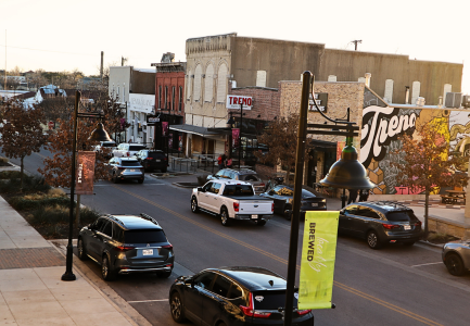 Downtown Temple Texas street view with historic buildings